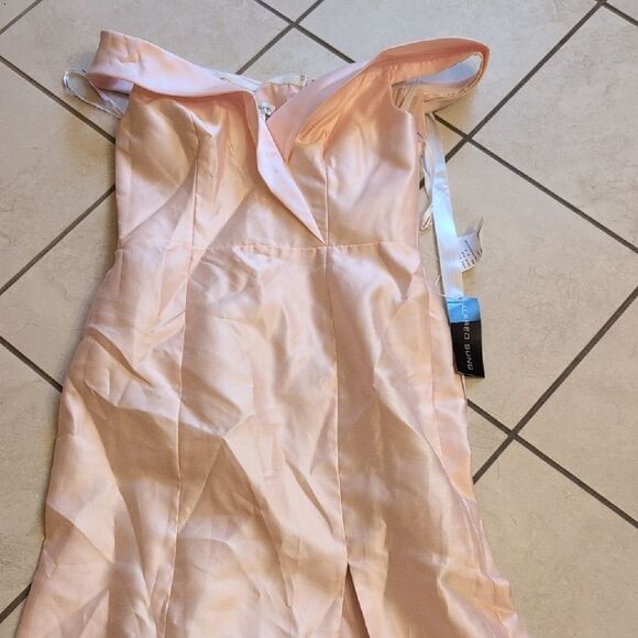 NWT Alfred Sung Off-Shoulder Blush Pink Dress Satin Twill Size 10 - Picture 2 of 14
